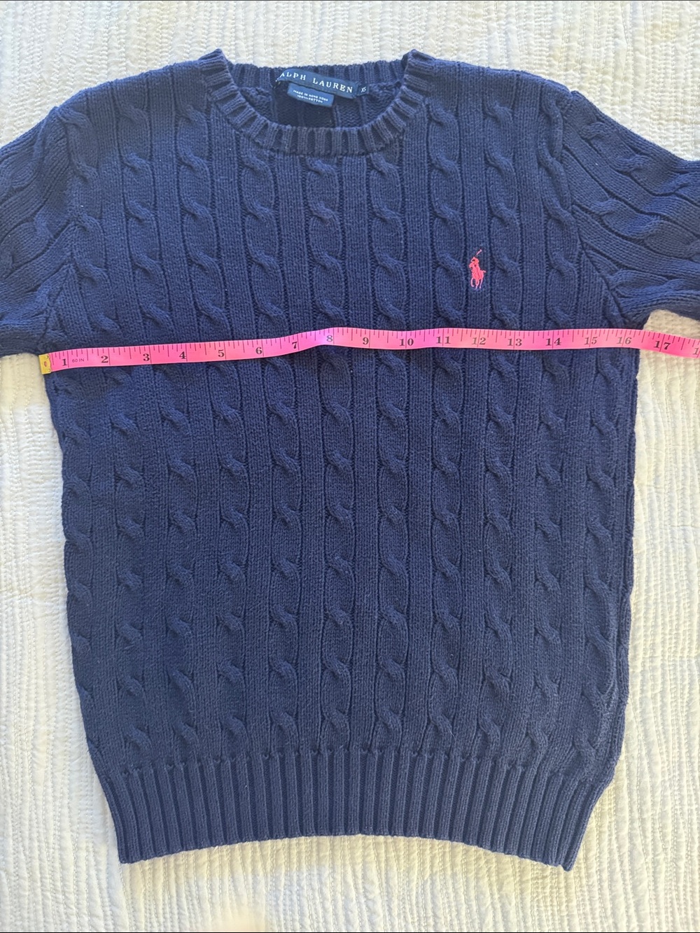 Polo Ralph Lauren 100% Cotton Cable Crewneck Sweater - Hunter Navy Pink/Red Pony - Picture 5 of 8